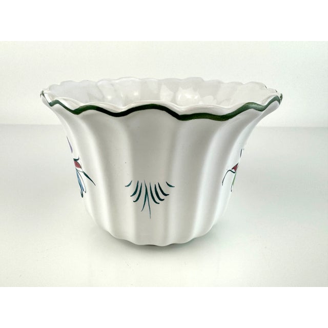 1970s Vintage Italian Hand-Painted Scalloped Floral Pottery Planter For Sale - Image 5 of 12