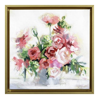 Pink Powder - Framed Abstract Colorful Still Life Mixed Media Art on Canvas Original Artwork by Kellie Newsome For Sale