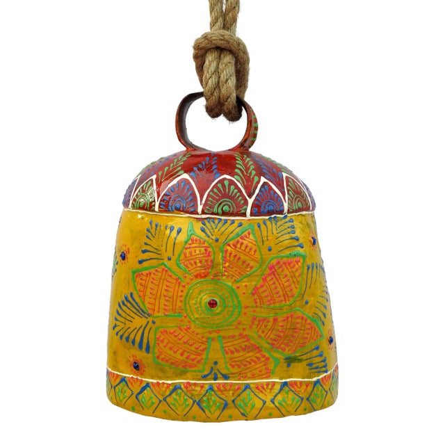 1990s Metal Decorative Emboss Hand Painted Farm Animal Cow Bell For Sale