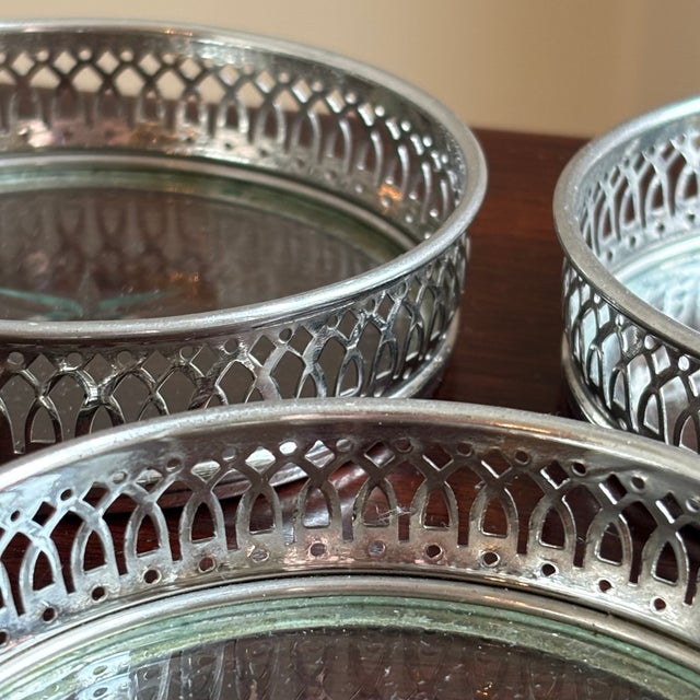 Mid-Century Silver-Plated Gallery Rim Glass Coasters – Set of Five For Sale - Image 9 of 10