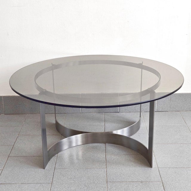 Vintage Coffee Table in Brushed Steel and Smoked Glass, 1970s For Sale - Image 11 of 14