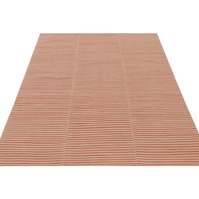 2010s Rug & Kilim’s Contemporary Kilim With Textural Beige and Orange Stripes For Sale - Image 5 of 8