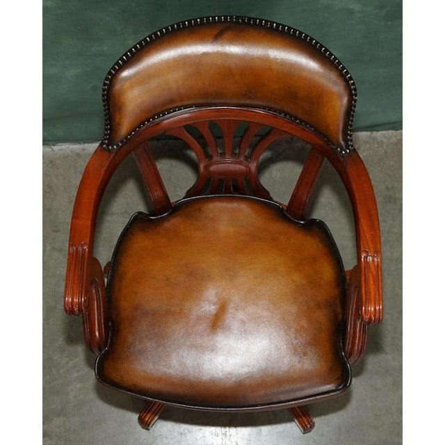 Vintage Brown Leather Captains Directors Chair For Sale - Image 6 of 18