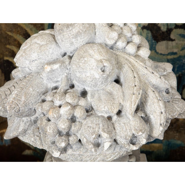 French 1940s Carved Stone Table Lamp Depicting a Fruit Bowl on Pedestal For Sale - Image 10 of 10