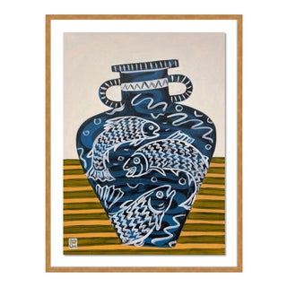 Salmon Vase by Jelly Chen in Gold Framed Paper, Large Art Print For Sale