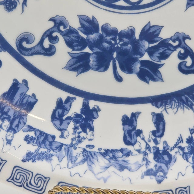 Chinese Vintage Chinese Tatung Blue and White Porcelain Platter – 14.25” Decorative Plate For Sale - Image 3 of 9