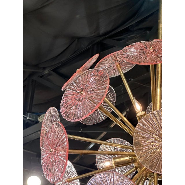 Murano Pink Glass Disc Sputnik Chandelier For Sale - Image 4 of 9