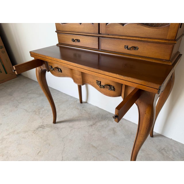 Brown Vintage Weiman French Provincial Louis XV-Style Secretary Desk With Bookcase Hutch For Sale - Image 8 of 13