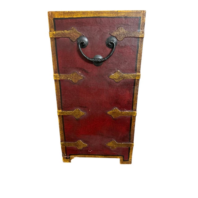 Boho Chic Mid 20th Century Vintage Red Floral Wastebasket For Sale - Image 3 of 10
