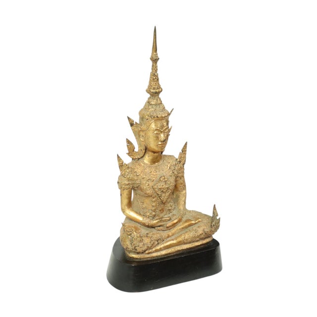 Gilded Bronze Buddha on Wooden Base, Thailand For Sale - Image 3 of 14