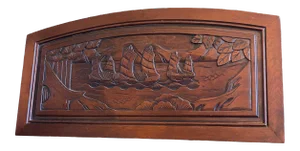 1980s Wood Carved Art Sculpture and Plaque