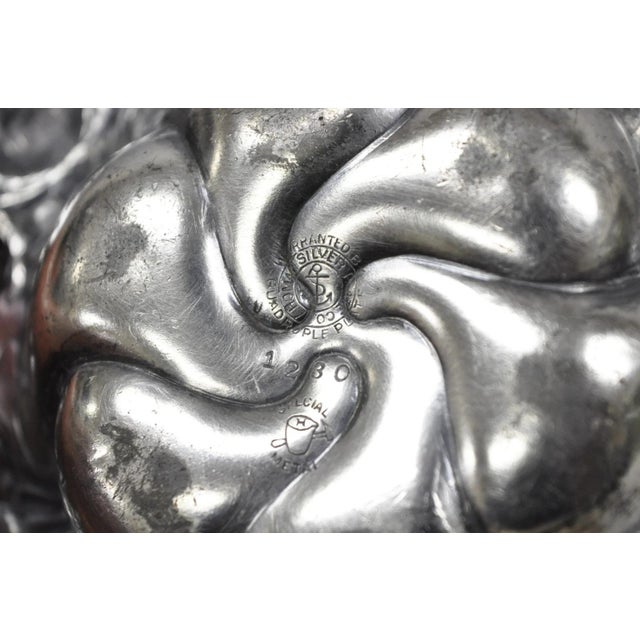 Antique Homan Silver Plated Art Nouveau Round Scalloped Floral Repousse Nut Dish For Sale - Image 10 of 12