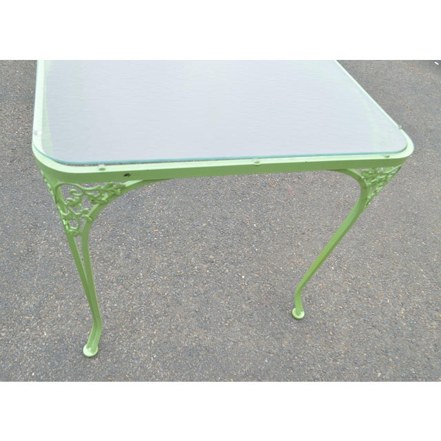 Woodard Vintage Lime Green Wrought Iron Glass Top Patio Dining Table