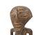 A standing Songye female miniature power figure, known as Nkishi, exhibits a cylindrical neck, shoulders rounded, and arms...