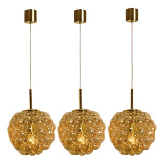 Vintage German Bubbled Glass and Brass Pendant by Helena Tynell, 1970 For Sale