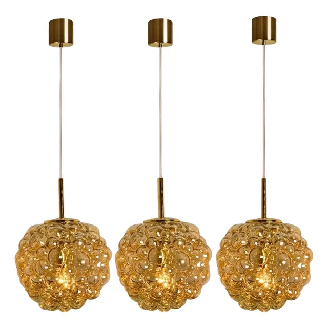 Vintage German Bubbled Glass and Brass Pendant by Helena Tynell, 1970 For Sale