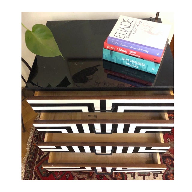 Wood Polish Chest of Drawers with Op Art Motif, 1970s For Sale - Image 7 of 11
