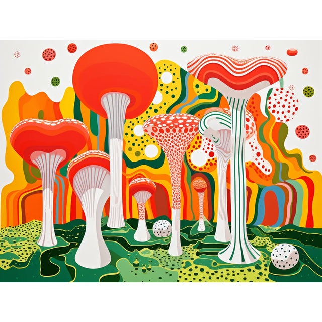 Contemporary Contemporary 'Landscape With Mashrooms' in the Style of Yayoi Kusama - Framed Limited Edition Fine Art Print For Sale - Image 3 of 7