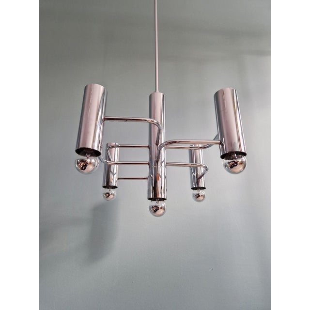 Metal Geometric Chandelier in Chromed Metal by Gaetano Sciolari for Boulanger, 1970s For Sale - Image 7 of 16