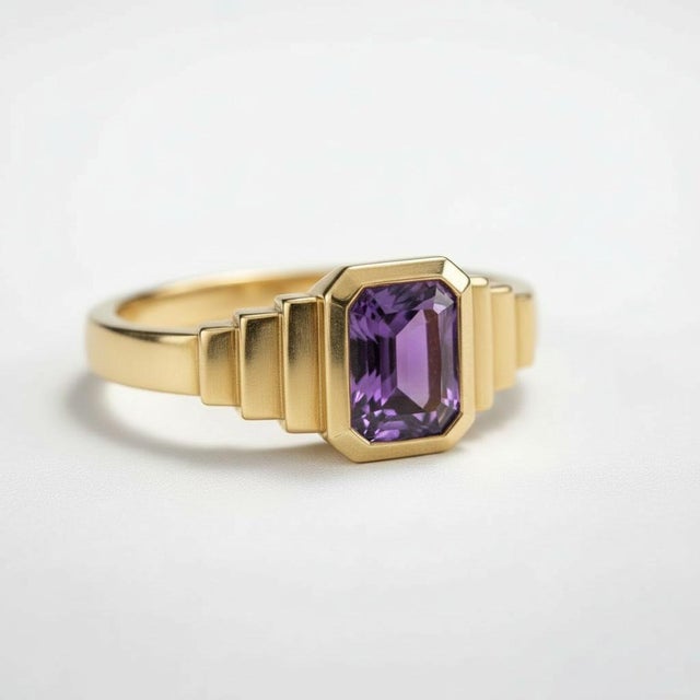 SIlver, Gold Round Amethyst Ring For Men's. Mens Solitaire Amethyst Ring. Emerald Cut Amethyst Ring. Metal: 925 silver...