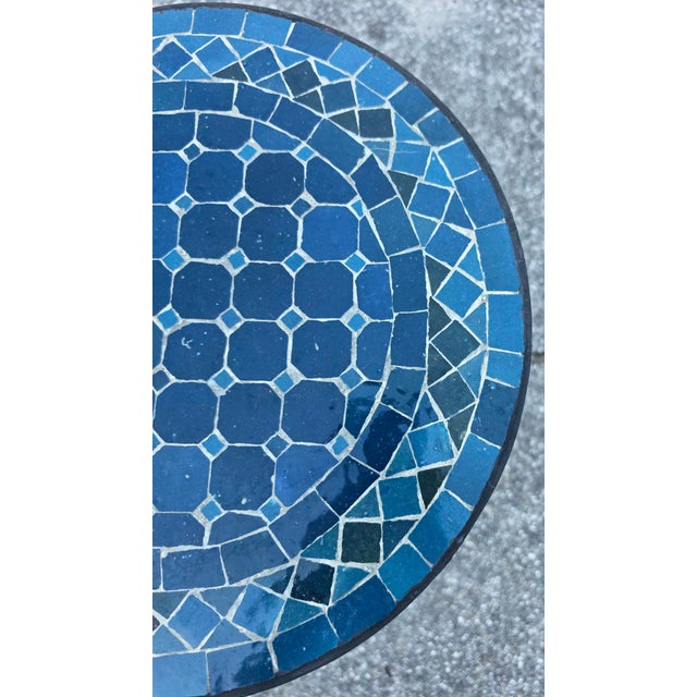 2020s 16" Mini Moroccan Mosaic Accent Table – Petrol Blue Tile Top For Sale - Image 5 of 9