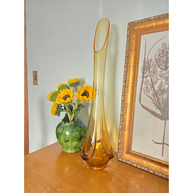 Glass Monumental 28” Viking Amber Swung Glass Drape Vase | Mid 20th Century Sculptural Statement For Sale - Image 7 of 9