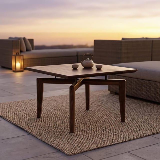 2020s Solid Wood Coffee Table, Black Walnut Square Coffee Table, Handmade Sculptural Center Table For Sale - Image 5 of 10