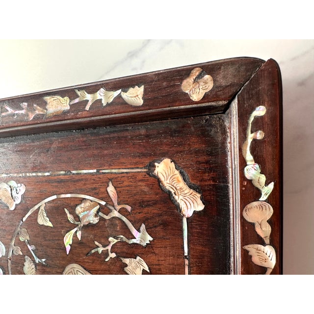 Chinoiserie Antique Vietnamese Mother-of-Pearl Inlaid Hardwood Tray, C. 1880–1920 For Sale - Image 3 of 15