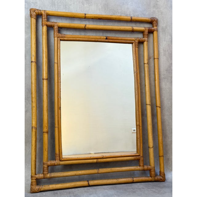 Mid-Century Modern Vintage French Rattan Mirror, 1960s For Sale - Image 3 of 6