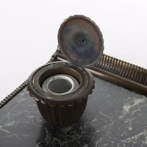 20th Century Inkwell Green Marble Bronze, Italy For Sale - Image 5 of 10