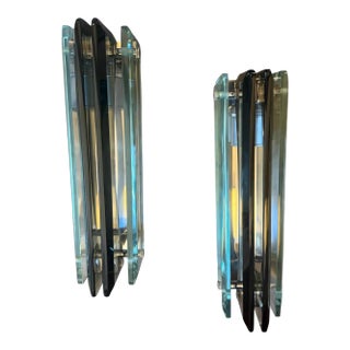 Two 1960s Space Age Heavy Glass Wall Sconces by Lupi Cristal Luxor For Sale