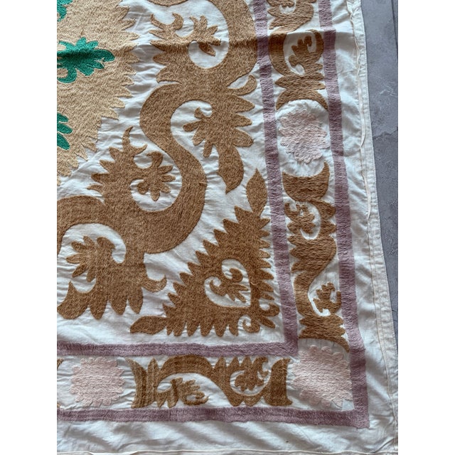 Tribal Central Asian Suzani Tablecloth For Sale - Image 4 of 7