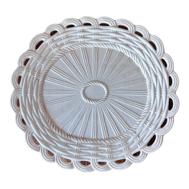 Vintage 1990 Fitz and Floyd Classic White/Cream Platter Basketweave Design Made in Taiwan For Sale