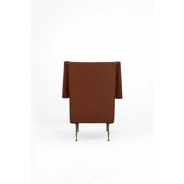 Italian Faux Leather Armchair with Brass Legs, 1950s For Sale - Image 4 of 17