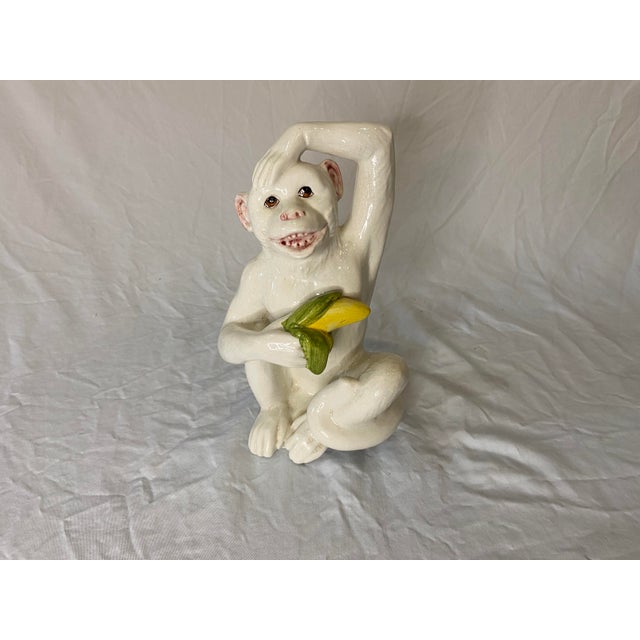 Italian Ceramic Blanc De Chine Monkey With Banana Table Statue Chairish