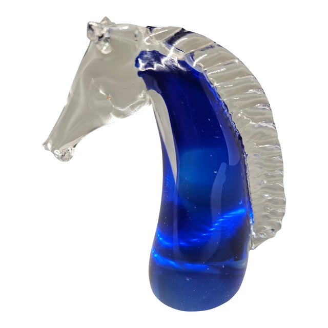 Horse Horse Head Cobalt Blue Blown Art Glass/Paperweight For Sale