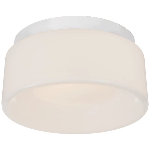 Barbara Barry for Visual Comfort Signature Halo 5.5" Solitaire Flush Mount in Matte White with White Glass For Sale
