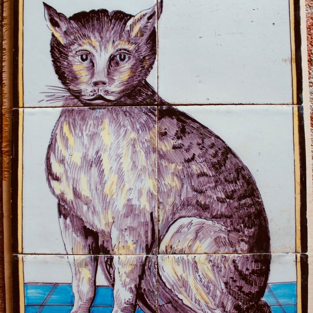 Victorian Antique Delft Tile Cat: A Six Tile Panel For Sale - Image 3 of 12