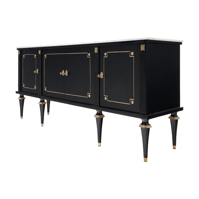 French French Louis XVI Ebonized Mahogany Four-Door Buffet With Carrara Marble, Circa 1910 For Sale - Image 3 of 9
