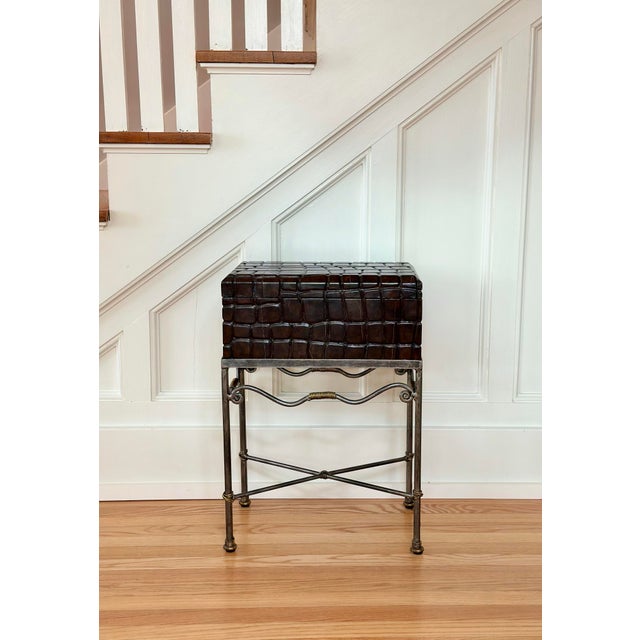 1970s Maitland Smith Faceted Brown Rectangular Turtle Box on Metal Stand For Sale - Image 11 of 12