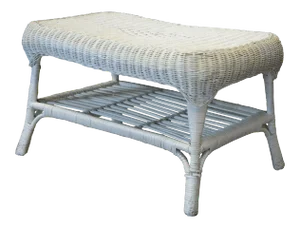 Vintage White Wicker Rattan Two Tier Cocktail Table