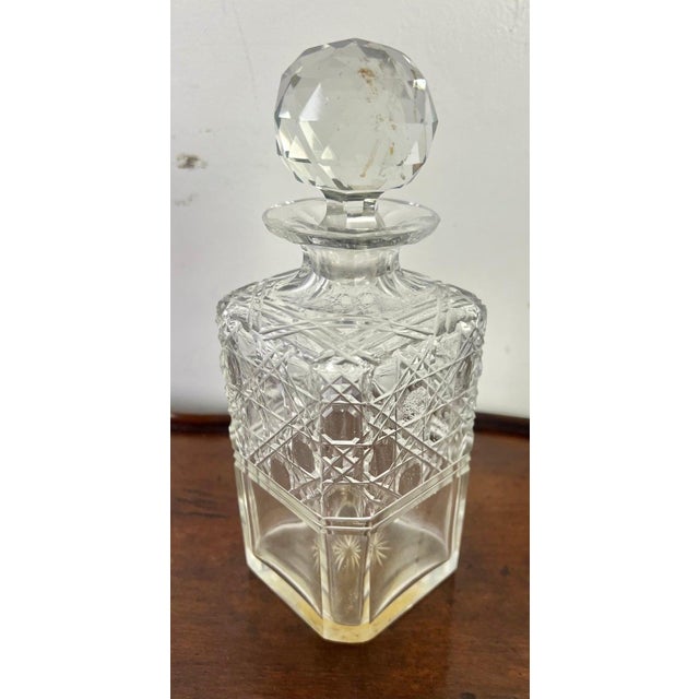 Victorian Decanter Set in Oak Caddy, Crystal & Metal, England, 19th C. For Sale - Image 10 of 17