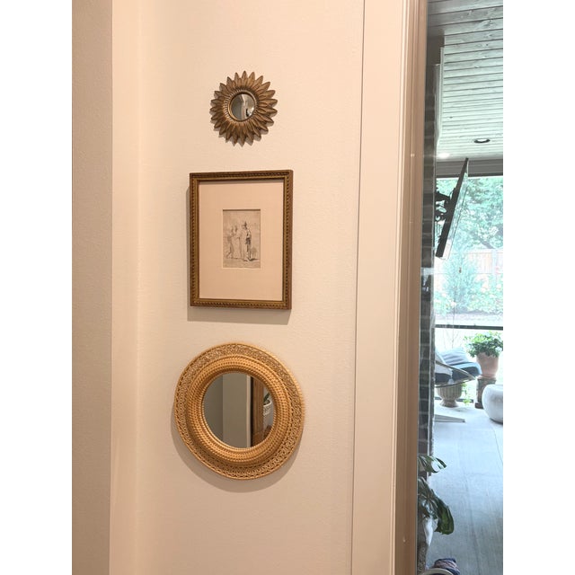 1970s Vintage Round Handwoven Rattan Mirror With Openwork Knot Motif - 14"diameter Mirror For Sale - Image 5 of 10