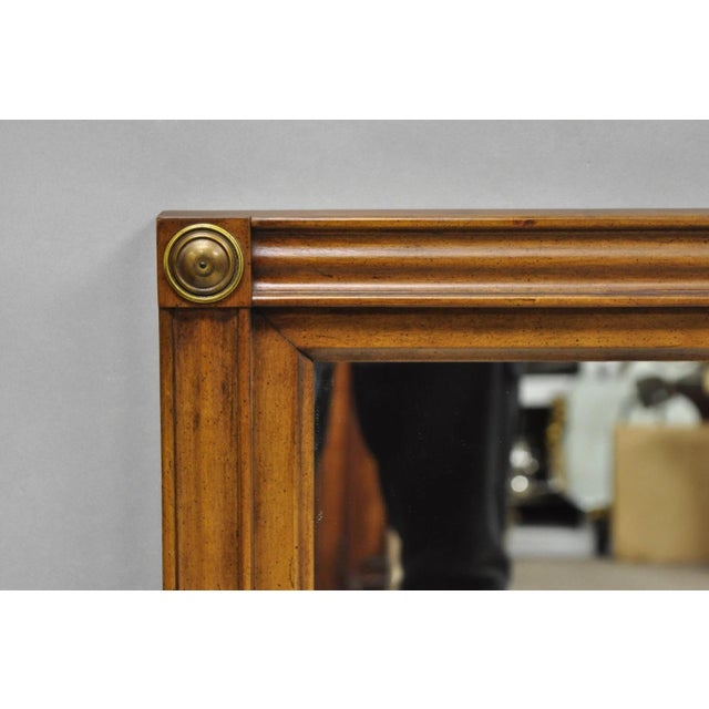 Vintage French Country Provincial Solid Cherry Wood Rectangular Wall Mirror with Round Brass Corner Mounts by White...