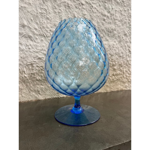 Extremely large blue optical glass vase in the shape of a brandy sniffer possibly made in Empoli, Italy. The piece is not...
