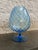 Extremely large blue optical glass vase in the shape of a brandy sniffer possibly made in Empoli, Italy. The piece is not...