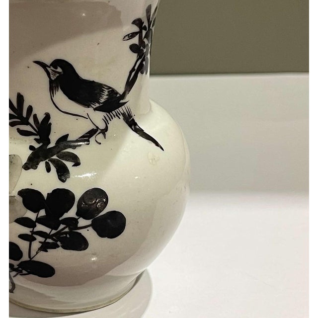 Earthenware - Vase - 19th Century. Ceramic; 19th century decoration in shades of brown with bird and floral motifs....