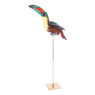Vintage Toucan Sculpture on a Brass Stand by Sergio Bustamante For Sale