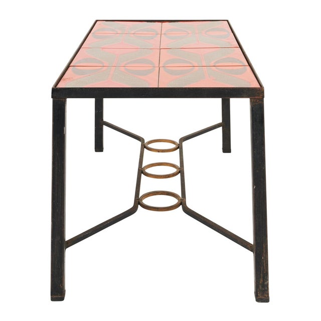 Modern 1960s French Schumacher Vallauris Iron Coffee Table with Red Tile Top For Sale - Image 3 of 5