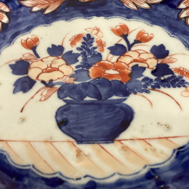 Navy Blue Antique Japanese Porcelain Hand Painted Imari Oval Scalloped Platter Circa 1900s For Sale - Image 8 of 12